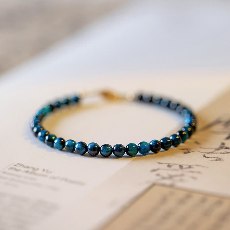 Pulsera de cadena de protección con piedra de ojo de tigre azul natural de Buddha Stones