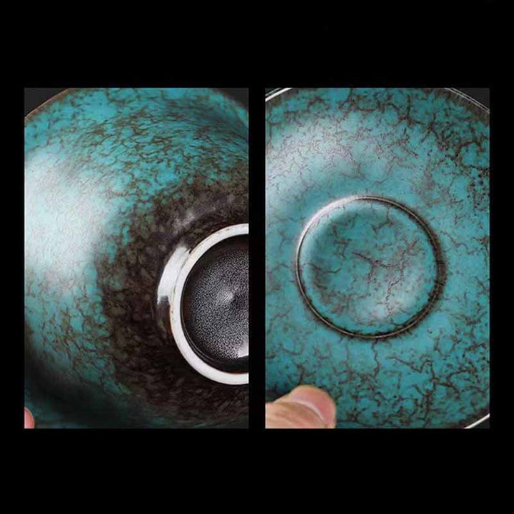 Taza de té y platillo con tapa, Gaiwan Sancai de cerámica verde, pino tradicional, Buddha Stones , Kung Fu