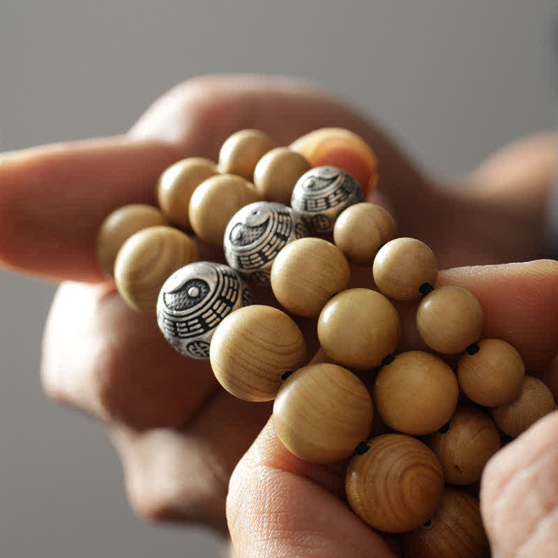 Pulsera de la riqueza de la suerte del Tíbet, madera de melocotón, loto, cinabrio, Bagua, Yin Yang
