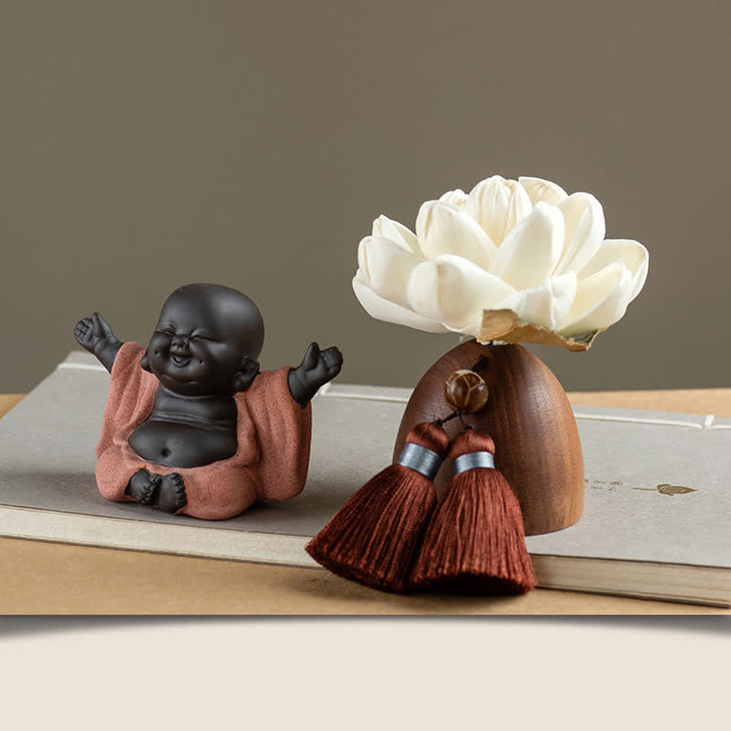 Decoraciones de cura calmante de flor de Buda de madera de melocotón negro - Buda sonriente - image 7
