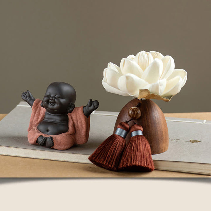 Decoraciones de cura calmante de flor de Buda de madera de melocotón negro - Buda sonriente - image 7