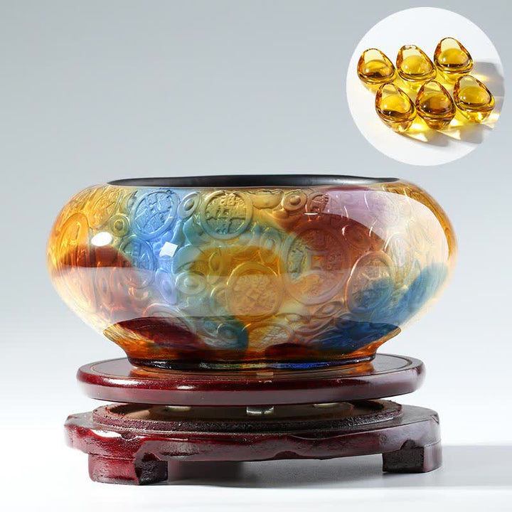 Cuenco del tesoro de cristal Liuli hecho a mano, lingotes, pieza de arte, decoración del hogar - Vistoso - image 8