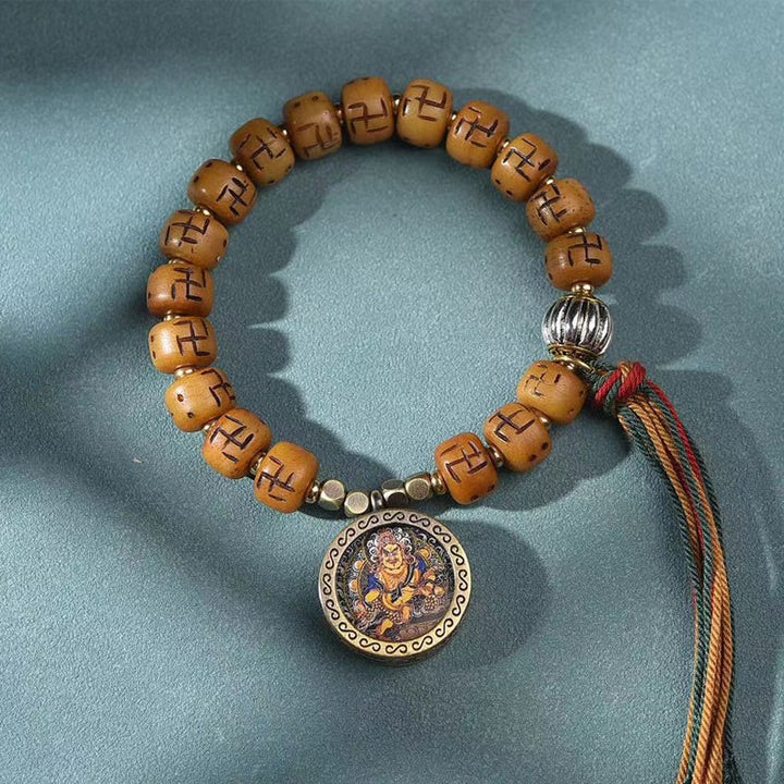 Buddha Stones, hueso de camello tibetano Natural, esvástica, cuentas Dzi, amuleto de Buda Shankha, Kirtimukha, pulsera con borla de protección de la suerte