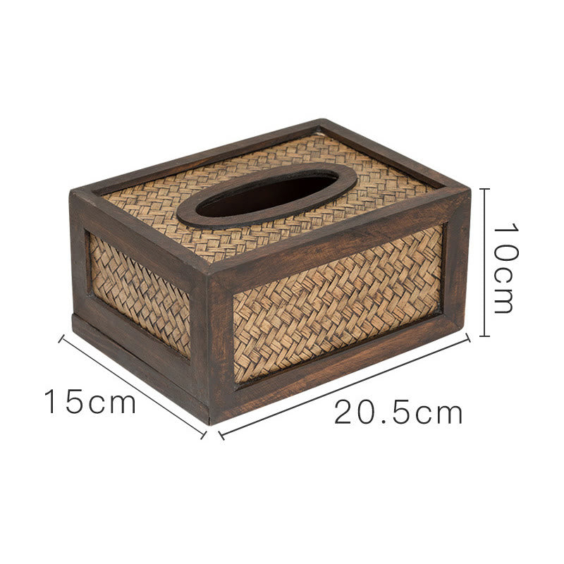 Caja de pañuelos de madera tejida de bambú hecha a mano, soporte de madera para pañuelos, cajas de toallitas, decoración - 20,5 x 15 x 10 cm - Apto para 120-150 pañuelos - image 2