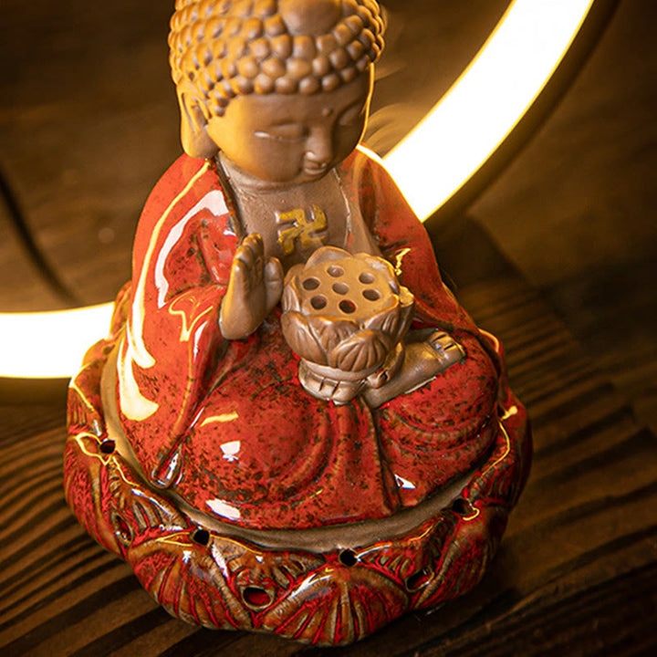 Quemador de incienso de bendición de cerámica con decoración de luz, fuente de humo de reflujo de loto de Buda , Buddha Stones