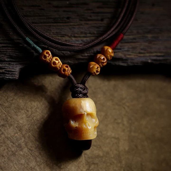 Buddha Stones, colgante de collar de protección del bosque del Señor del cadáver, cráneo de hueso de camello tibetano