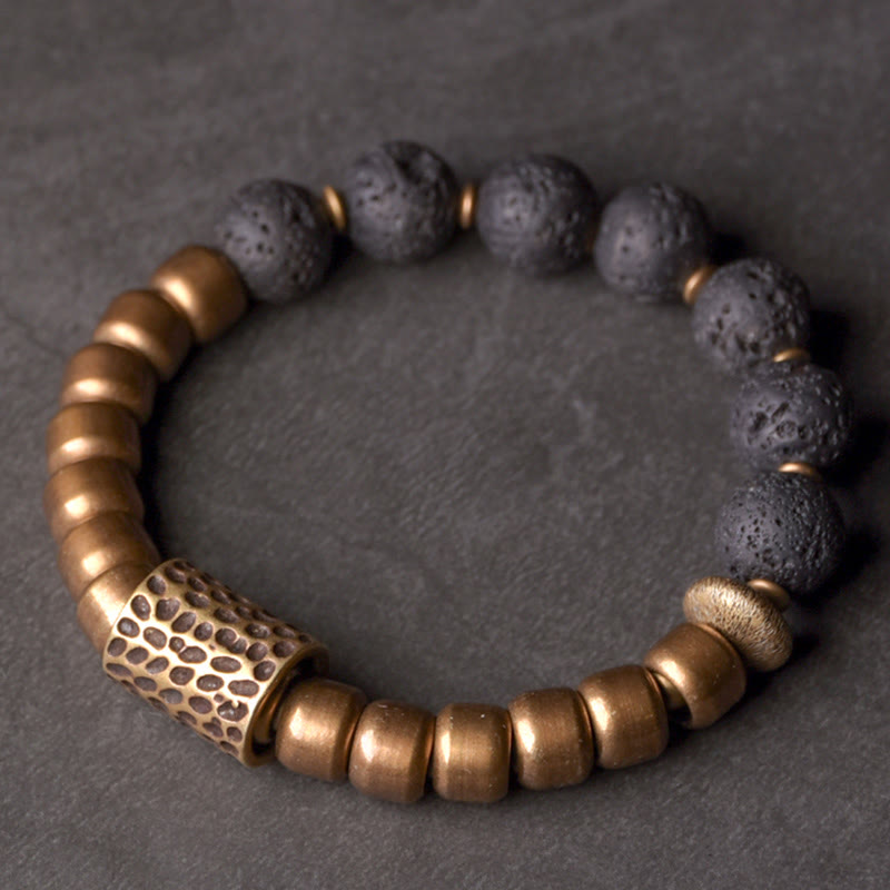 Buddha Stones, piedra de roca de Lava, obsidiana arcoíris, soporte de cobre, pulsera curativa