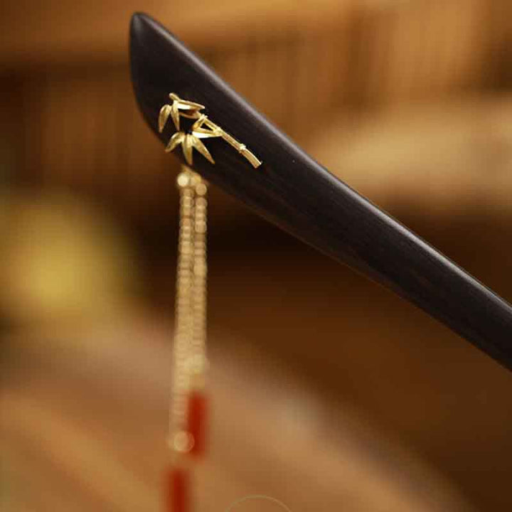 Horquilla de borla de confianza de madera de ébano de ágata roja