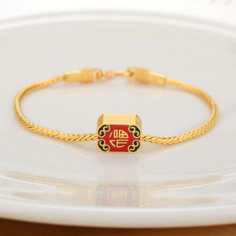 Pulsera tibetana de oro de 18 quilates con Buddha Stones , Om Mani Padme Hum, pez koi de la suerte, personaje Fu, moneda de cobre, lingote, paz - Personaje auspicioso de Fu - image 9