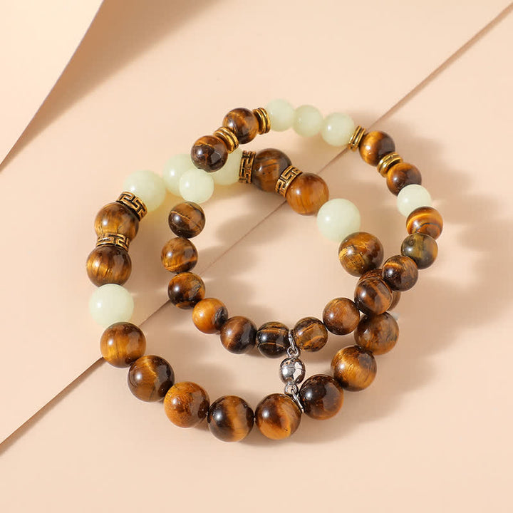 Pulsera de pareja de protección de cuentas luminosas de piedra brillante de ojo de tigre de 2 piezas