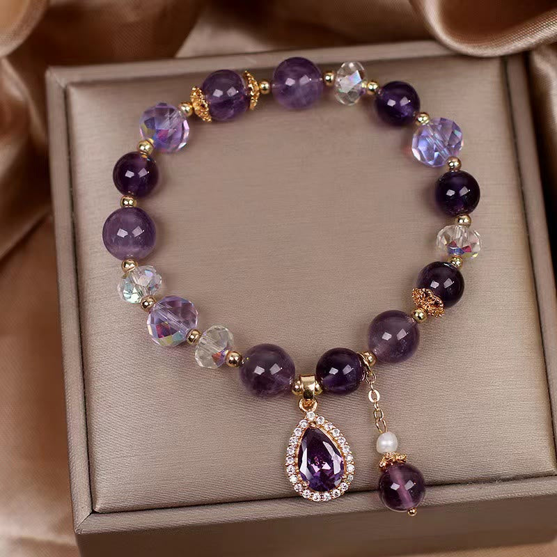 Pulsera con dije de alma curativa de corazón de amor de circón de amatista natural