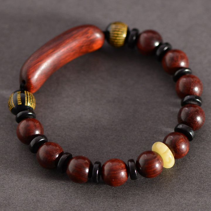 Pulsera de protección grabada con Buddha Stones, hoja pequeña, sándalo rojo, Om Mani Padme Hum
