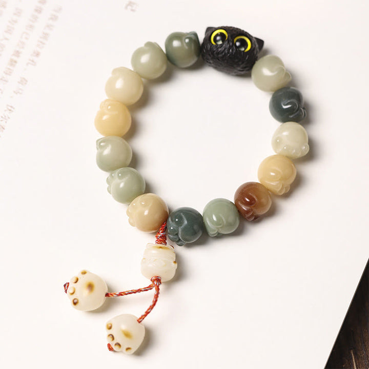 Pulsera de sabiduría de gato de la suerte, madera de ébano, semilla Bodhi Natural, Buddha Stones - image 8