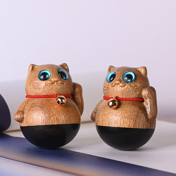 Buddha Stones Mini gato de la suerte gatito Phoebe Zhennan decoración de bendición de madera - image 4