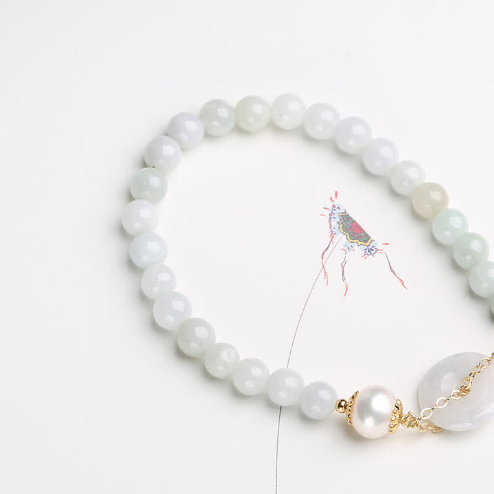 Pulsera de suerte de prosperidad con hebilla de paz y perlas de jade natural