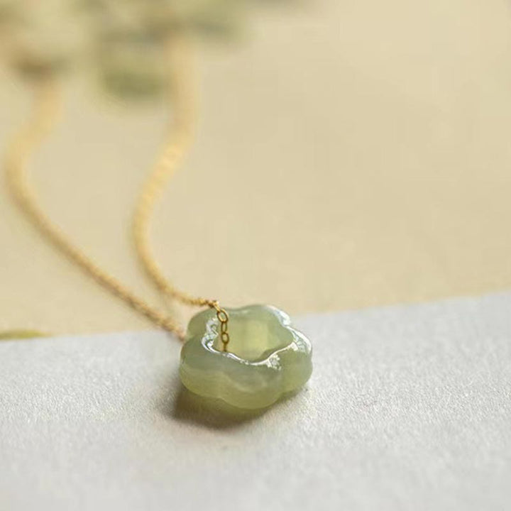 Colgante de collar con dije floral de la suerte de jade cian de jade hetiano con Buddha Stones - image 7
