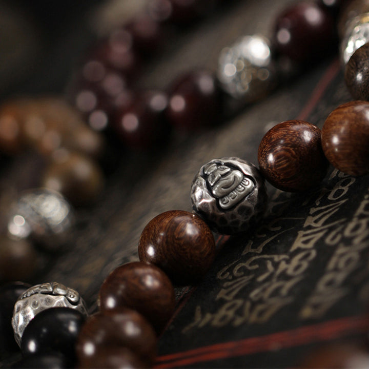 Pulsera de curación de Buda de sándalo rojo de hoja pequeña de sándalo verde de plata de ley 999 con Buddha Stones de Buda - image 6