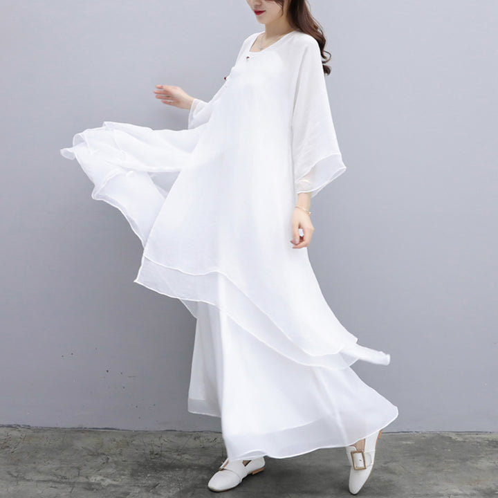 Juego de 3 piezas de ropa de gasa para yoga, Buddha Stones , uniforme, meditación, práctica Zen, para mujer - Traje blanco (camiseta + pantalón + tirantes) - US6，UK/AU10，EU38 (XL) - image 20