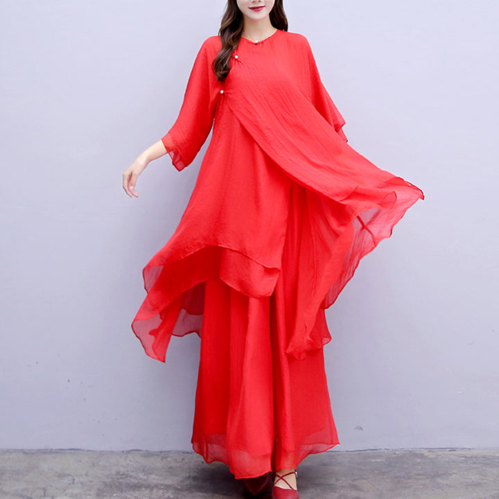 Juego de 3 piezas de ropa de gasa para yoga, Buddha Stones , uniforme, meditación, práctica Zen, para mujer - Traje rojo (camiseta + pantalón + tirantes) - US6，UK/AU10，EU38 (XL) - image 28