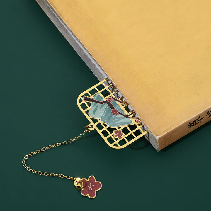 Marcapáginas hueco de metal y latón con diseño de Buddha Stones, alce, pez koi, grulla y zorro de nueve colas