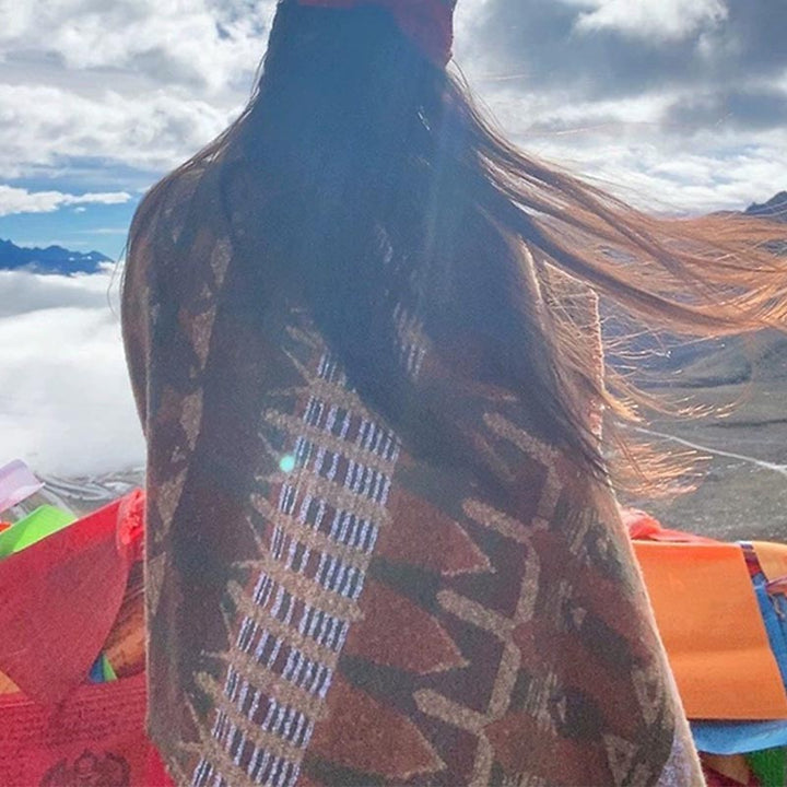 Mantón tibetano de Buddha Stones , patrón de geometría clásico, bufanda de viaje acogedora para invierno - image 10