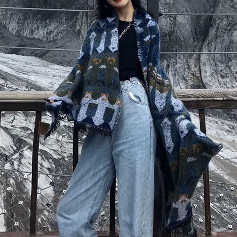 Mantón tibetano de Buddha Stones , patrón de geometría clásico, bufanda de viaje acogedora para invierno - image 13