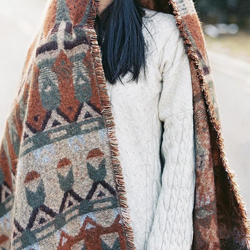 Mantón tibetano de Buddha Stones , patrón de geometría clásico, bufanda de viaje acogedora para invierno - image 7