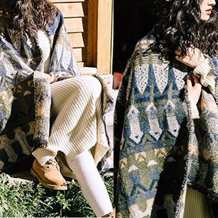 Mantón tibetano de Buddha Stones , patrón de geometría clásico, bufanda de viaje acogedora para invierno - image 17