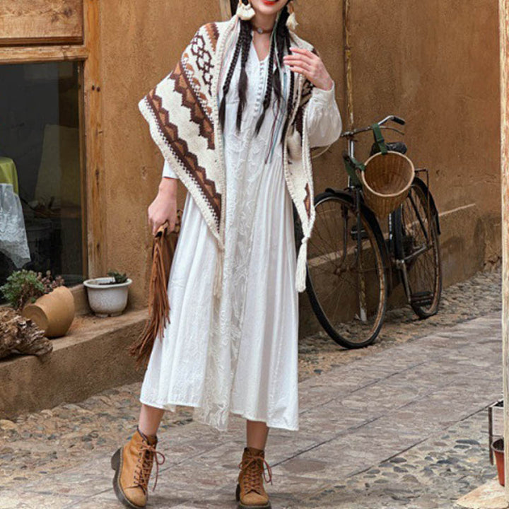 Buddha Stones Tibetano Rayas Marrón Beige Borla Mantón Invierno Acogedor Viaje Bufanda Abrigo - image 9