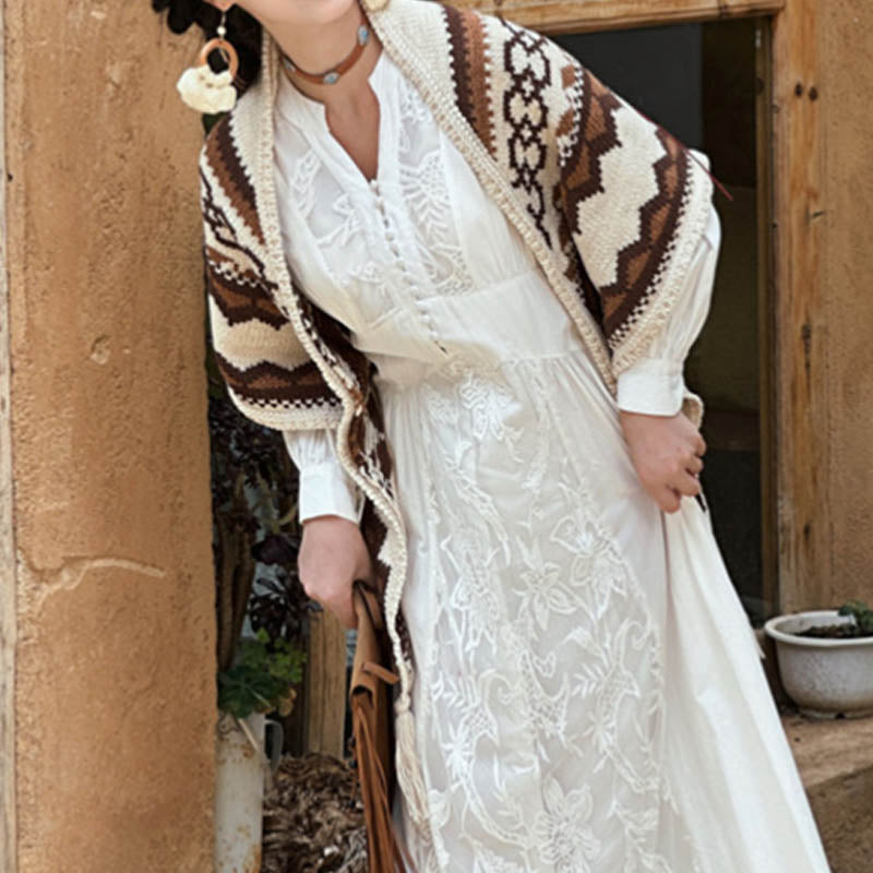 Buddha Stones Tibetano Rayas Marrón Beige Borla Mantón Invierno Acogedor Viaje Bufanda Abrigo - image 10