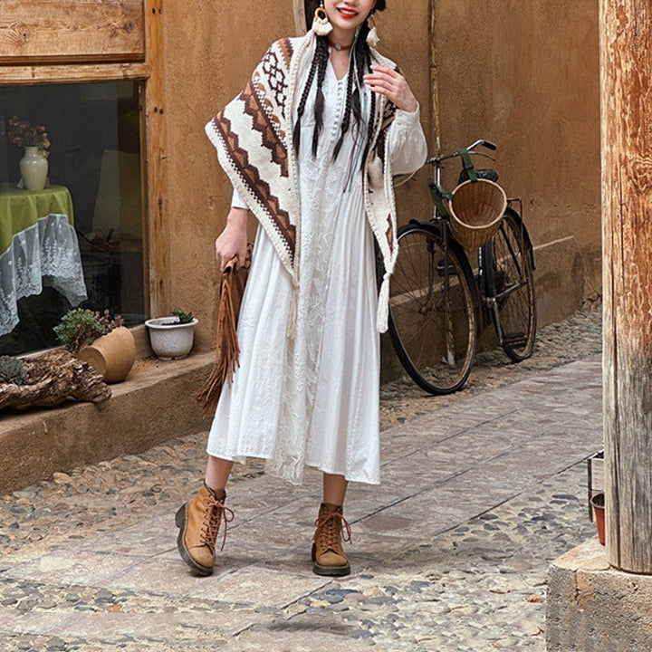 Buddha Stones Tibetano Rayas Marrón Beige Borla Mantón Invierno Acogedor Viaje Bufanda Abrigo - image 12