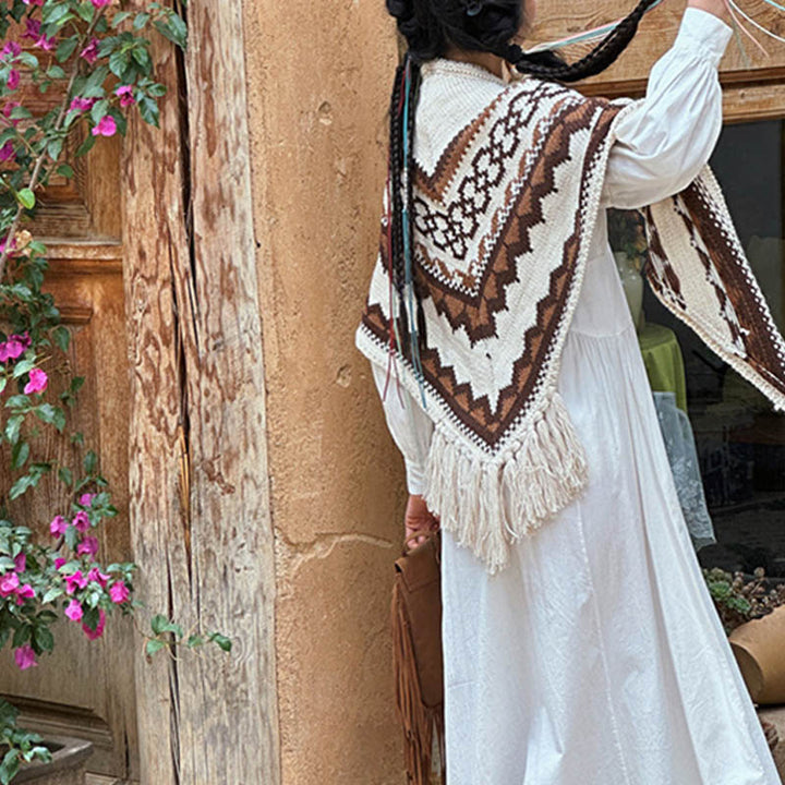 Buddha Stones Tibetano Rayas Marrón Beige Borla Mantón Invierno Acogedor Viaje Bufanda Abrigo - image 11