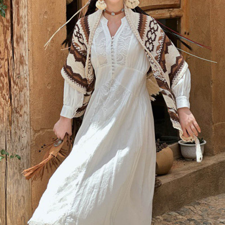 Buddha Stones Tibetano Rayas Marrón Beige Borla Mantón Invierno Acogedor Viaje Bufanda Abrigo - image 1