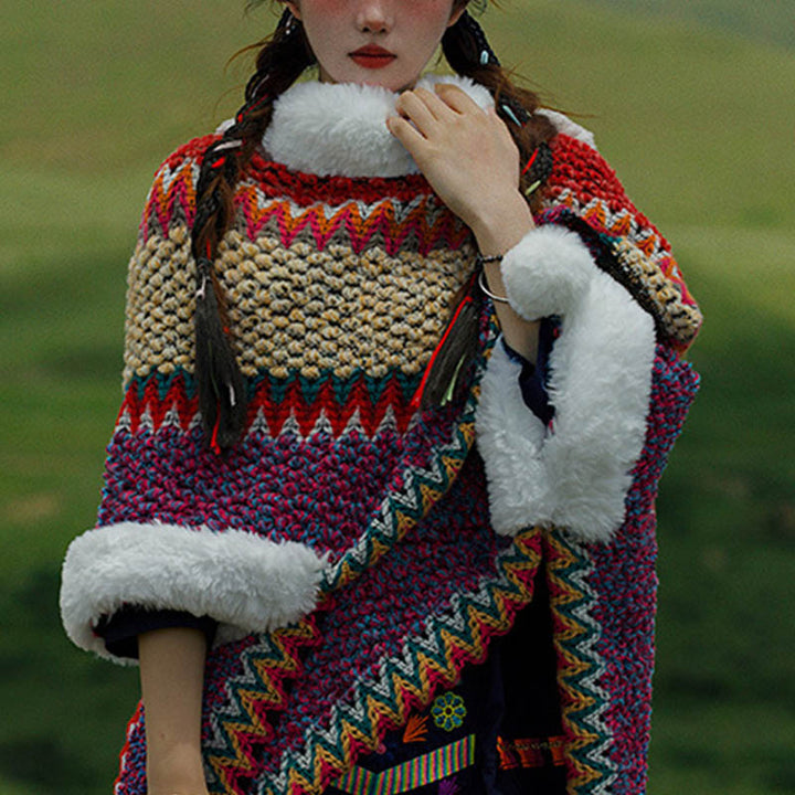 Mantón de rayas multicolor tibetano con Buddha Stones , bufanda de viaje acogedora para invierno - image 40