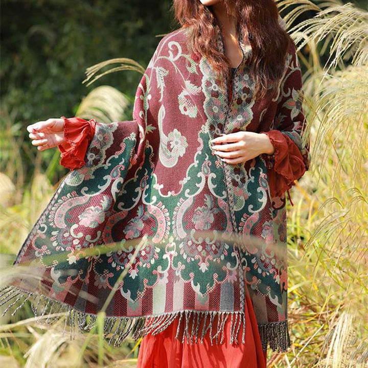 Buddha Stones flores tibetanas hojas rama diseño borla chal acogedor viaje bufanda abrigo - image 2