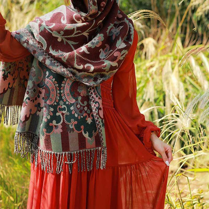 Buddha Stones flores tibetanas hojas rama diseño borla chal acogedor viaje bufanda abrigo - image 6