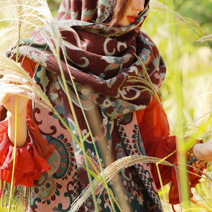 Buddha Stones flores tibetanas hojas rama diseño borla chal acogedor viaje bufanda abrigo - image 4