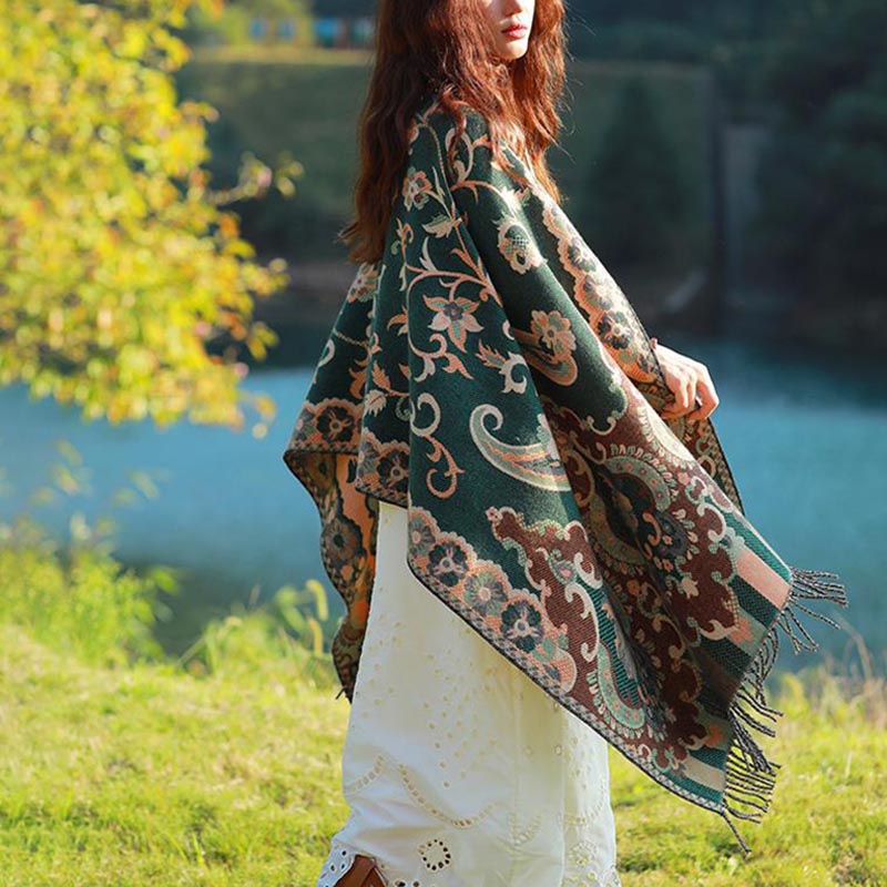 Buddha Stones flores tibetanas hojas rama diseño borla chal acogedor viaje bufanda abrigo - image 23