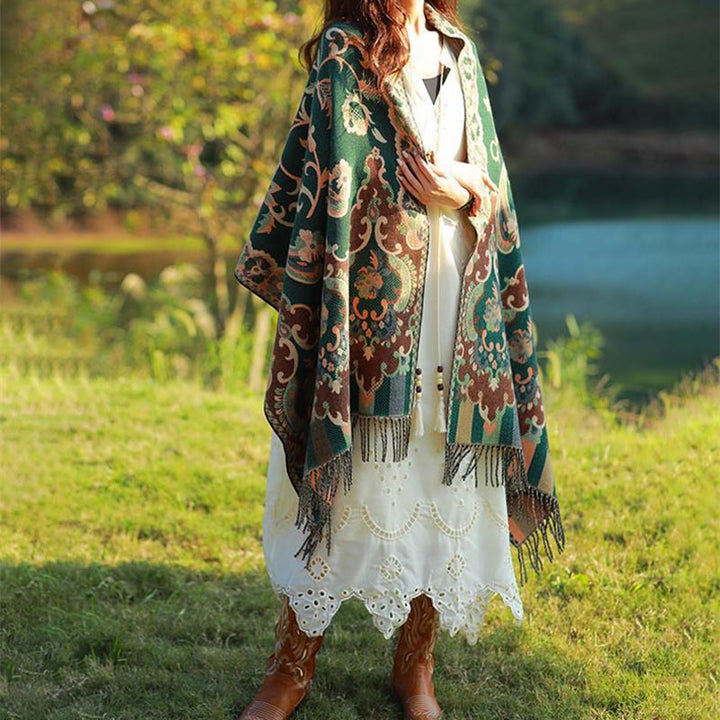 Buddha Stones flores tibetanas hojas rama diseño borla chal acogedor viaje bufanda abrigo - image 24