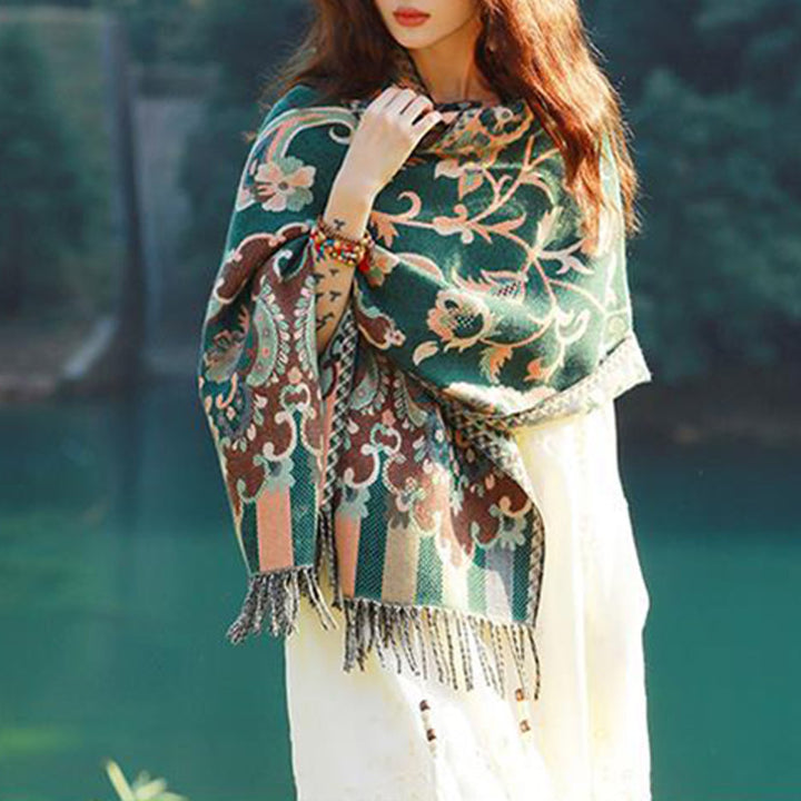 Buddha Stones flores tibetanas hojas rama diseño borla chal acogedor viaje bufanda abrigo - image 30