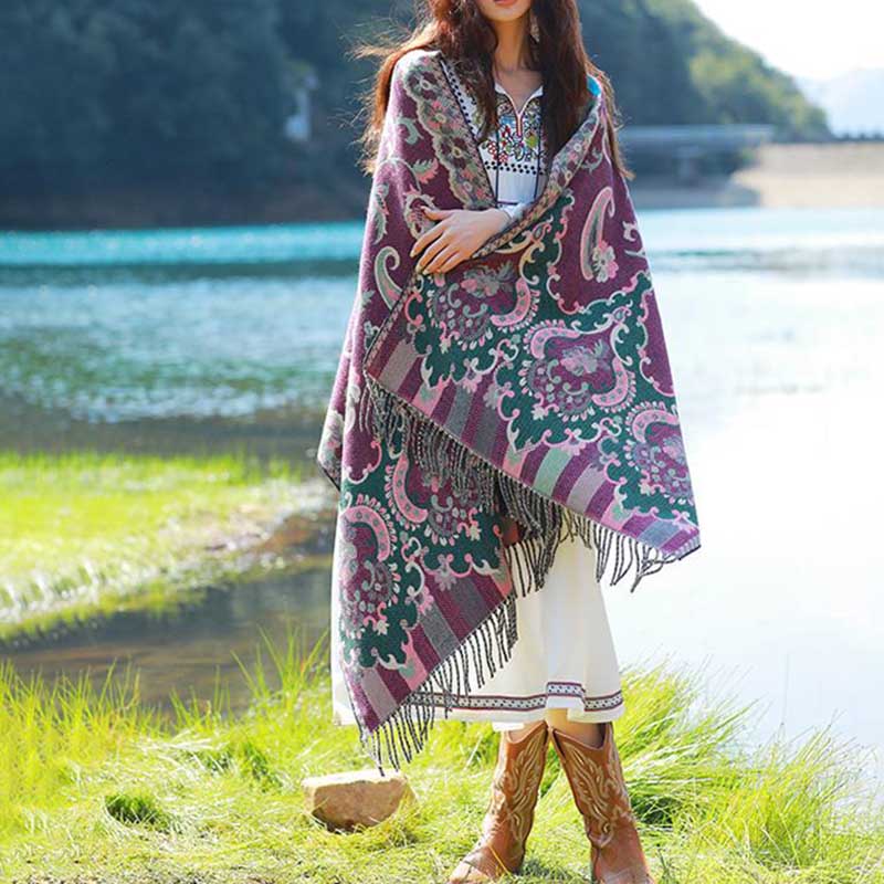 Buddha Stones flores tibetanas hojas rama diseño borla chal acogedor viaje bufanda abrigo - image 13