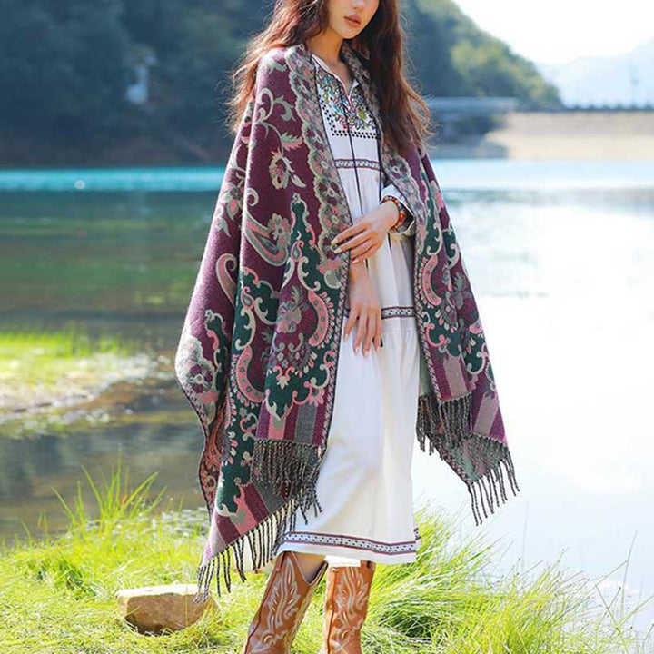 Buddha Stones flores tibetanas hojas rama diseño borla chal acogedor viaje bufanda abrigo - image 15