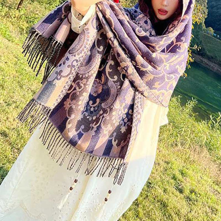 Buddha Stones flores tibetanas hojas rama diseño borla chal acogedor viaje bufanda abrigo - image 33