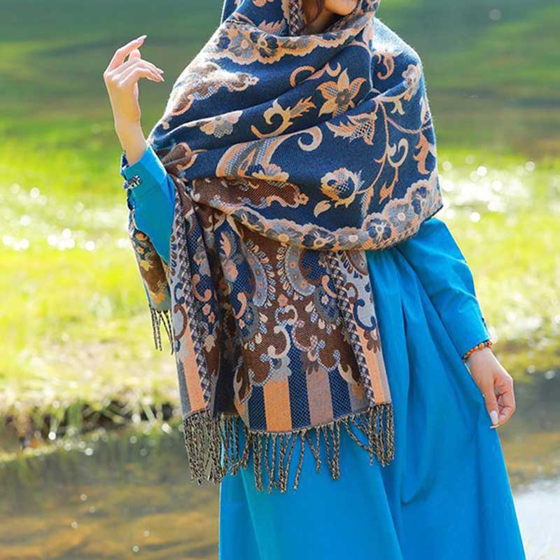 Buddha Stones flores tibetanas hojas rama diseño borla chal acogedor viaje bufanda abrigo - image 37