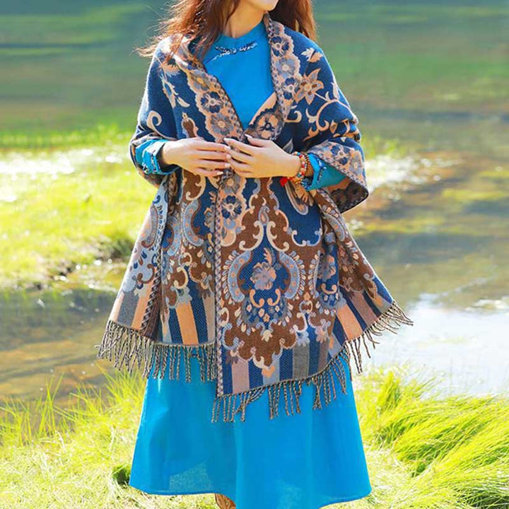 Buddha Stones flores tibetanas hojas rama diseño borla chal acogedor viaje bufanda abrigo - image 36