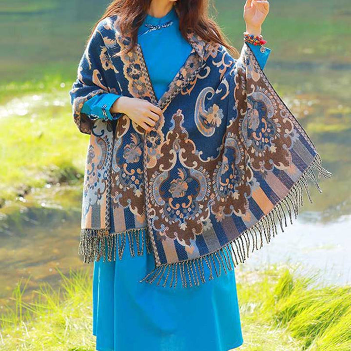 Buddha Stones flores tibetanas hojas rama diseño borla chal acogedor viaje bufanda abrigo - image 40
