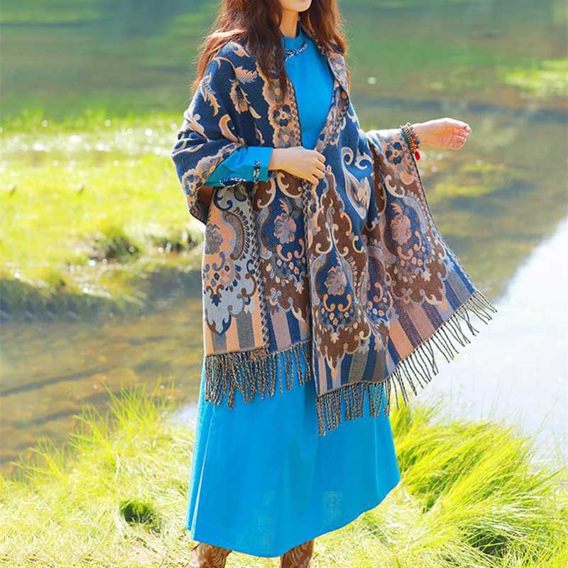 Buddha Stones flores tibetanas hojas rama diseño borla chal acogedor viaje bufanda abrigo - image 39