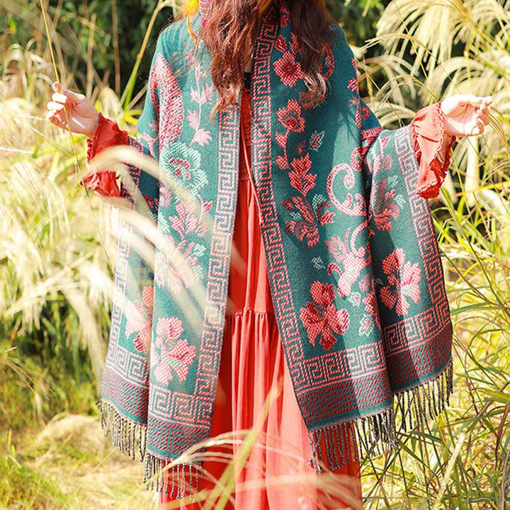 Bufanda de viaje acogedora con diseño de hojas de flores tibetanas de Buddha Stones - image 6