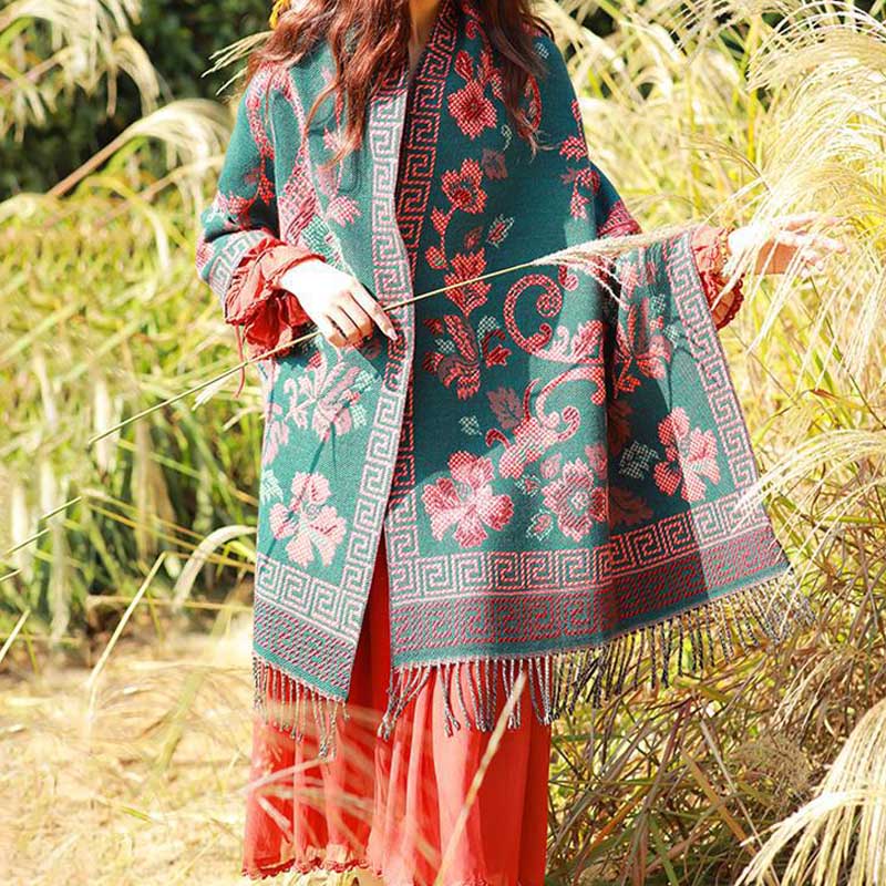 Bufanda de viaje acogedora con diseño de hojas de flores tibetanas de Buddha Stones - image 7