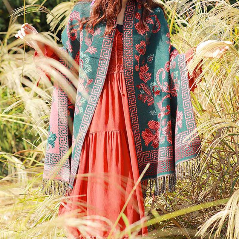 Bufanda de viaje acogedora con diseño de hojas de flores tibetanas de Buddha Stones - image 8